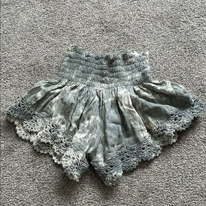 Low Rise Blue/Green Shorts with Lace Trim